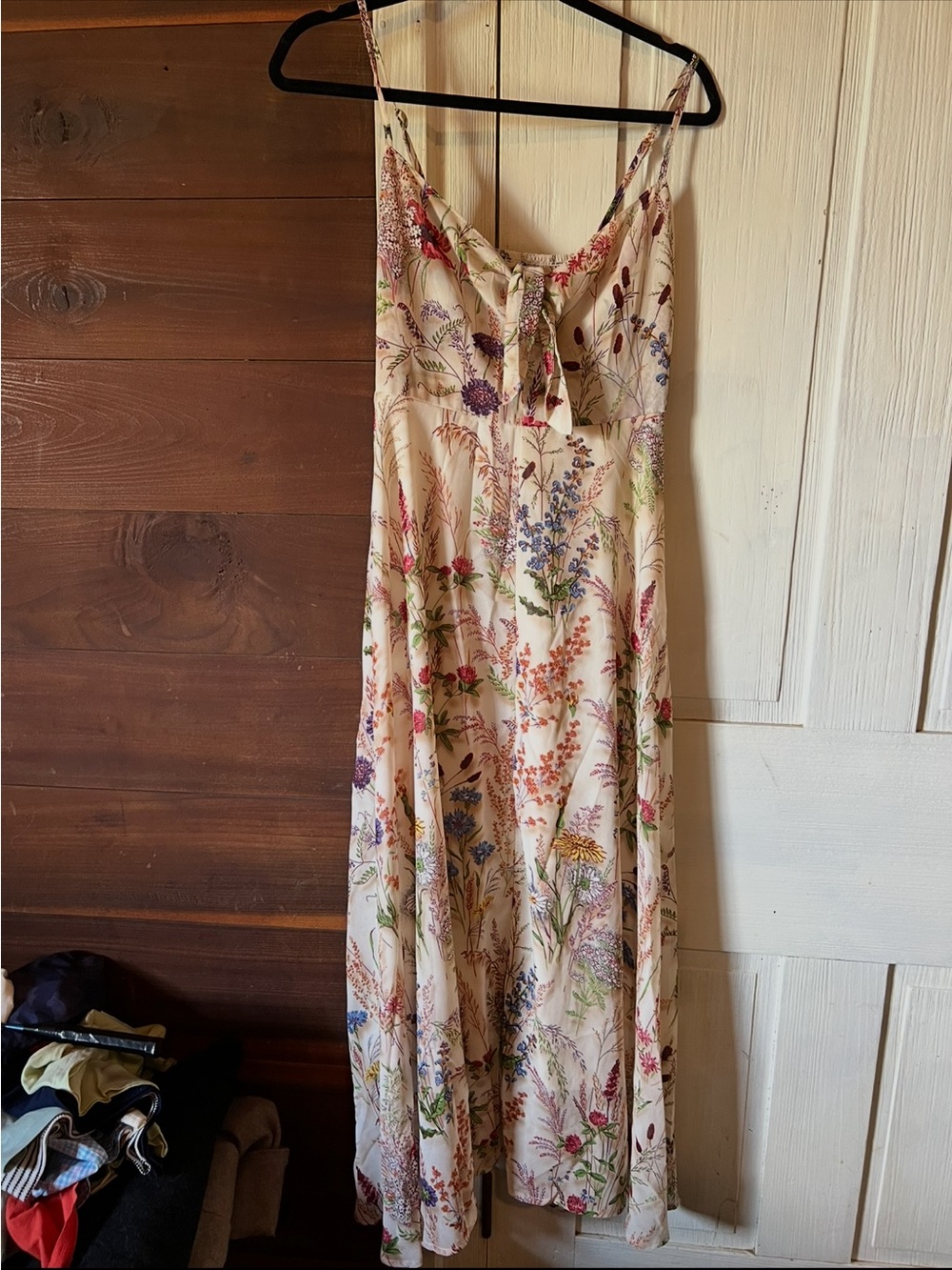 Floral Cream Maxi Sundress with Tie Front
